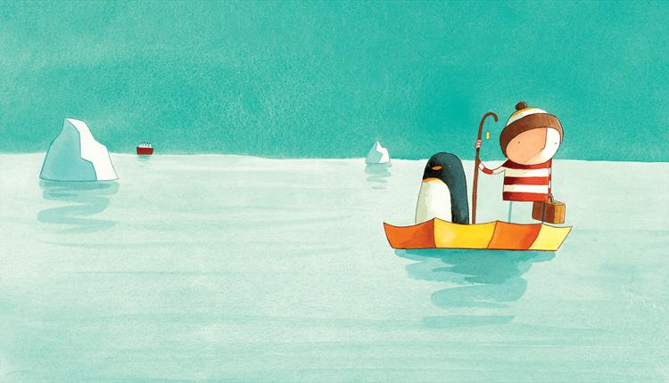 Drawing: boy and penguin