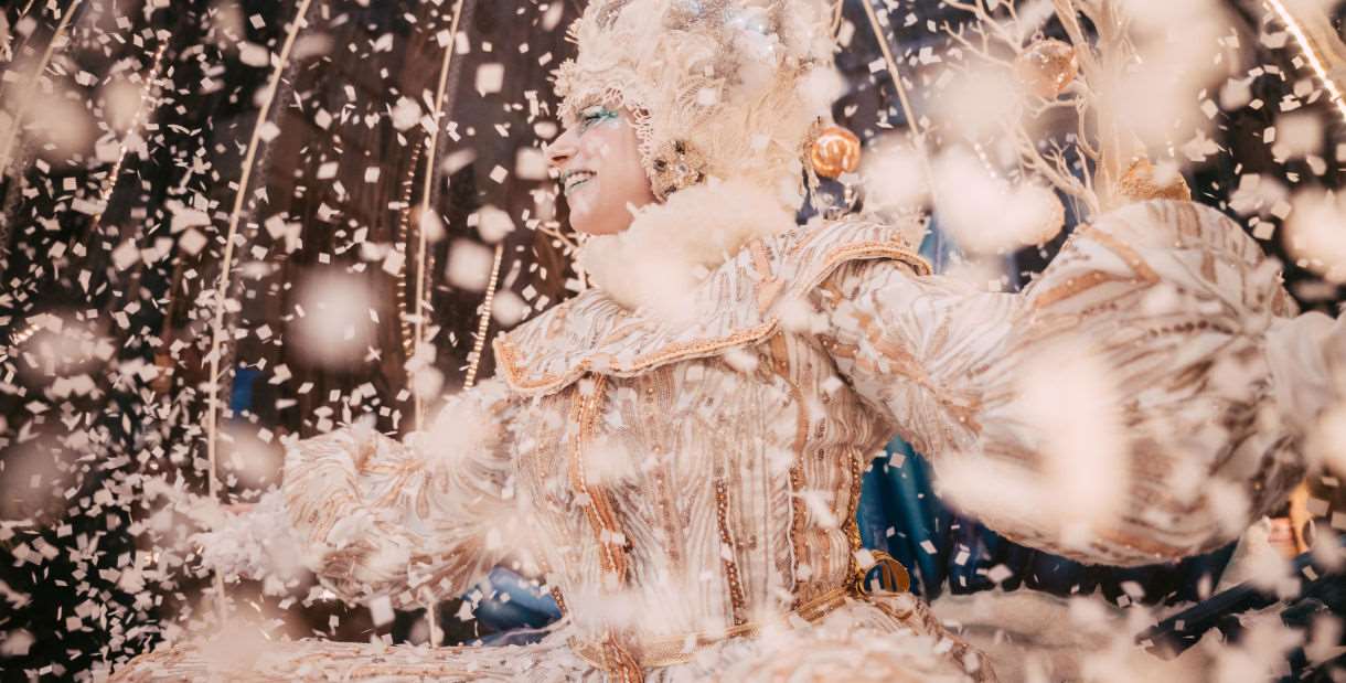 Snow queen at Festive Sundays in Manchester City Centre