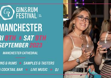 Blue poster: Manchester Gin and Rum Festival