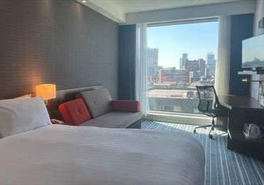 Inside a double room, with a city view at Holiday Inn Express Manchester City Centre Arena