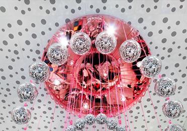 The hanging glitter balls inside Monki