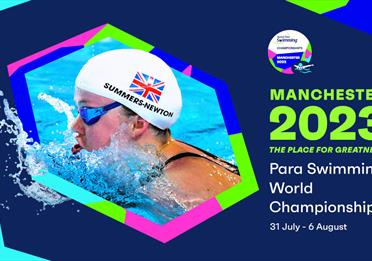 Manchester 2023 Para Swimming World Championships graphic with swimmer