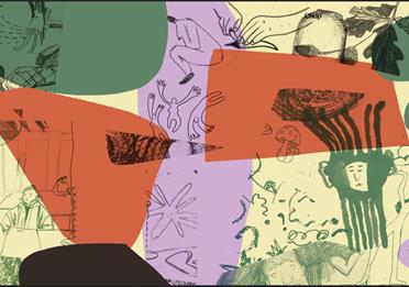 Green, purple and red collage