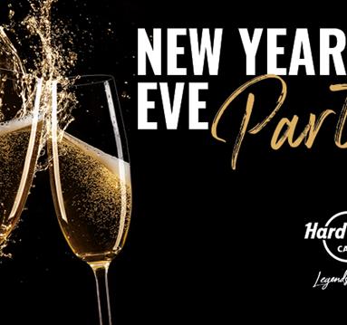 Poster with champagne glasses: New Years Eve @ Hard Rock Cafe