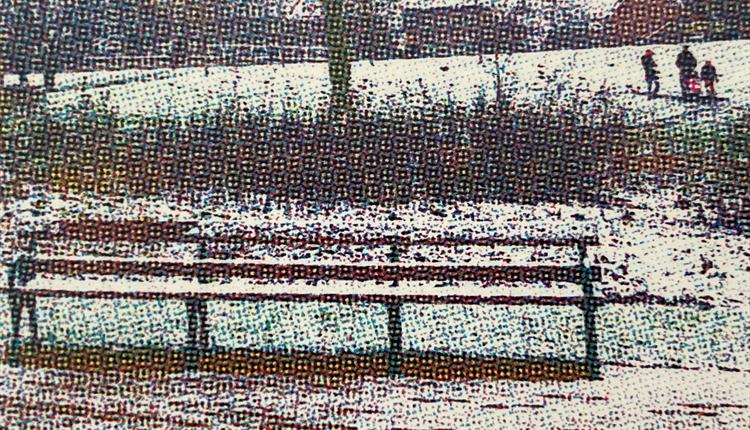 Pixelated image of a park bench