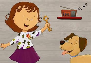 Cartoon; girl with a dog