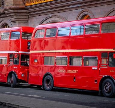 Classic red buses in Manchester 