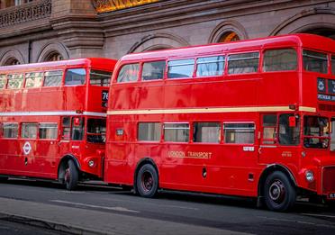 Classic red buses in Manchester