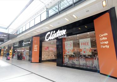 The shopfront of Clinton Cards in Manchester Arndale.