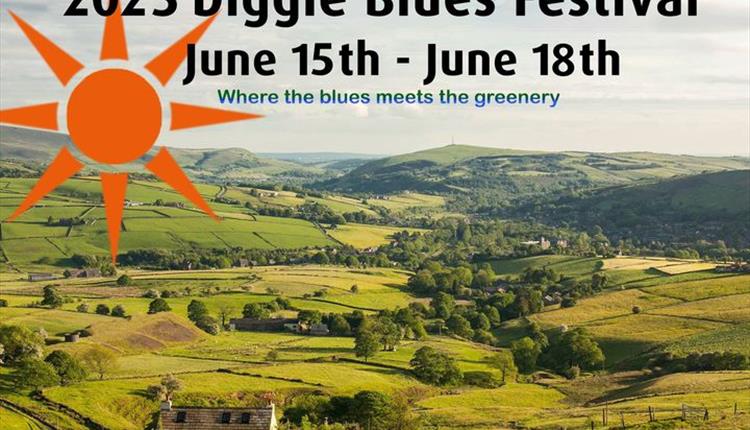 Poster showing Diggle green fields and dates of festival