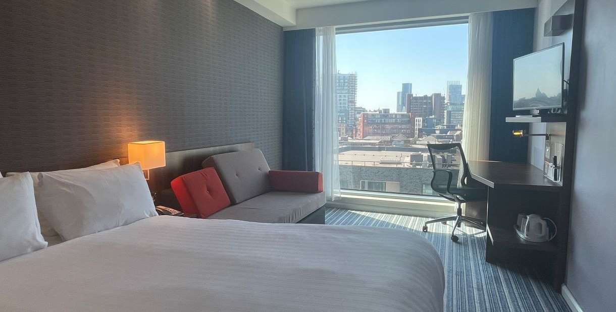 Inside a double room, with a city view at Holiday Inn Express Manchester City Centre Arena