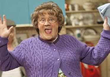 Mrs. Brown character in purple jumper