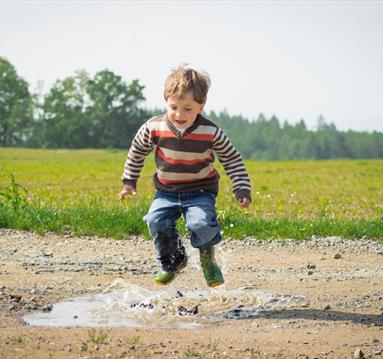 Boy Jumping Near Grass at Daytime
