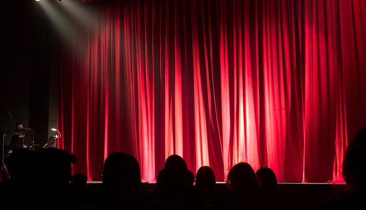Stage with a red curtain
