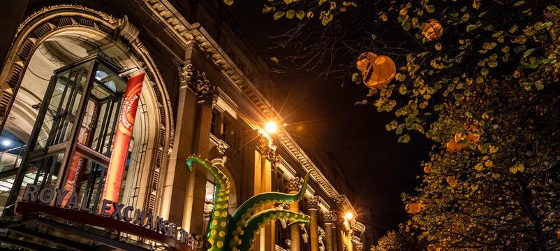 Manchester Halloween monster outside Royal Exchange Theatre