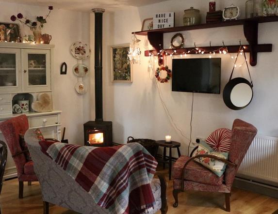 Image showing the living room decorated with fairylights