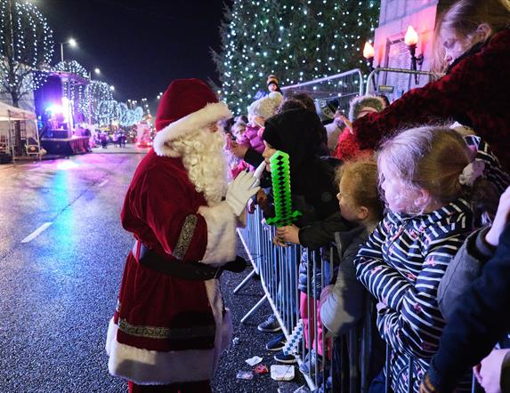 Santa greets a large crowd on the main street of Cookstown