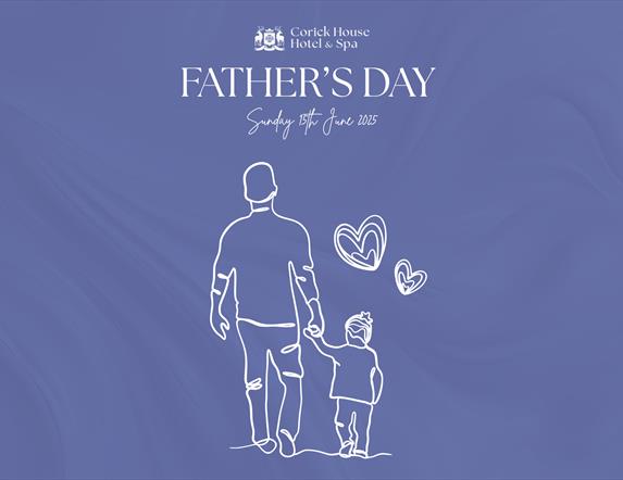 Purple background with the outline of a father and child