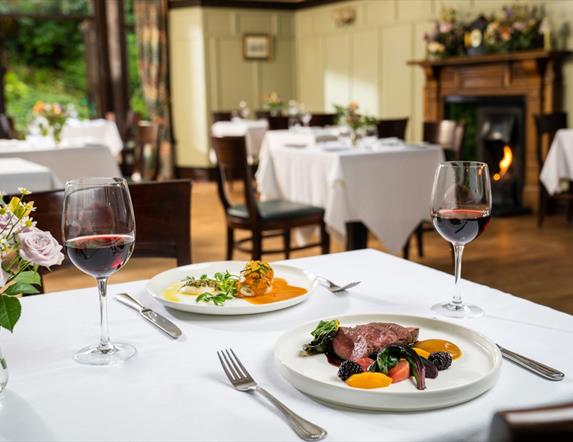 Table set for two in a fine dining restaurant