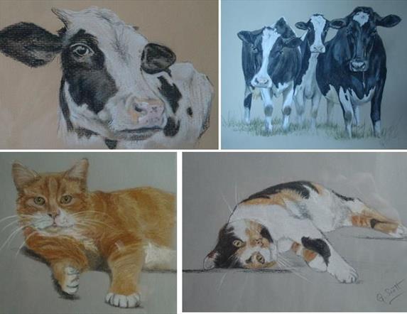 Patel paintings of cows and cats