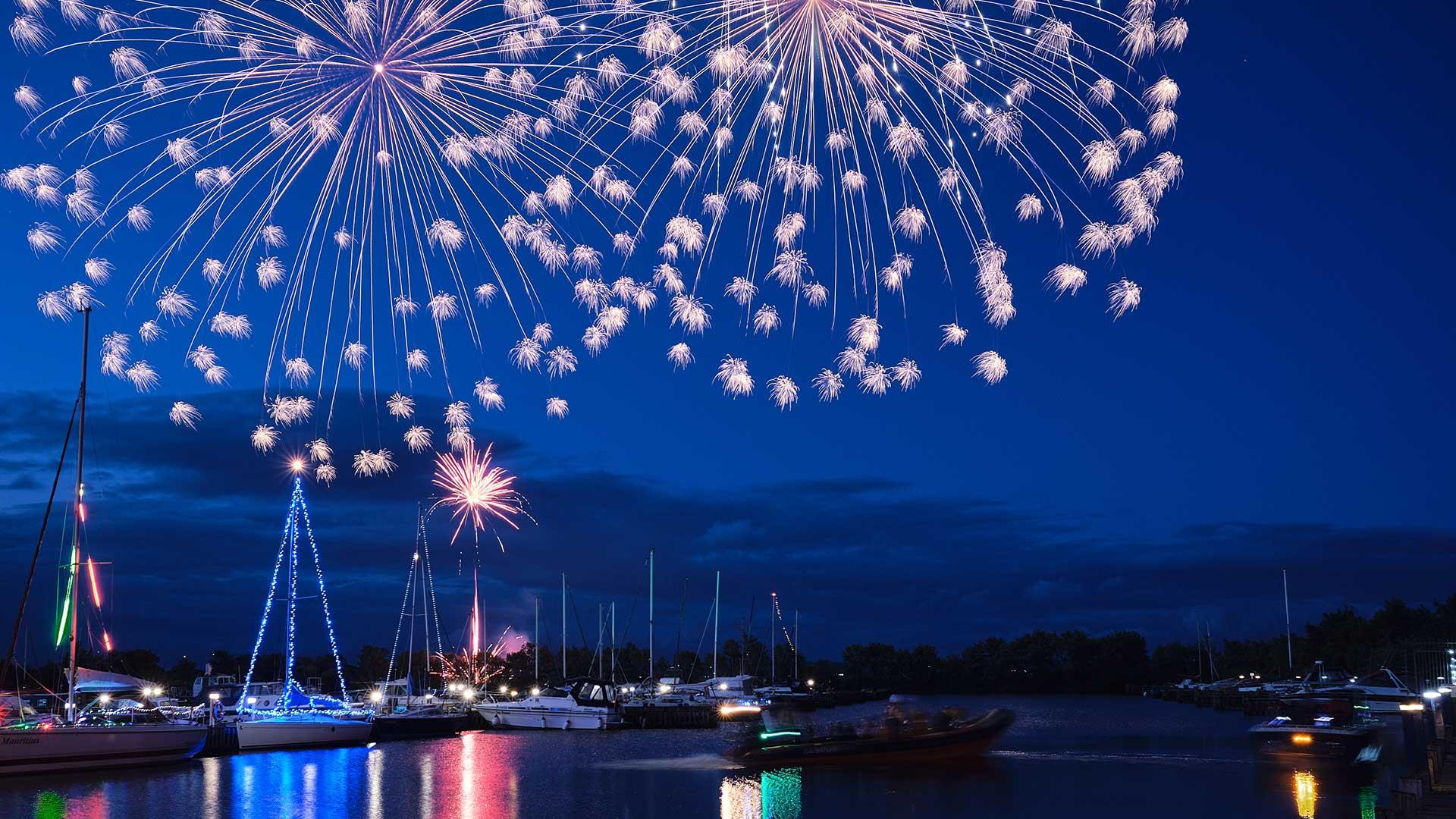Fireworks light up the night sky over Lough Neagh at Ballyronan Marina