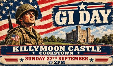 Post of American World War II GI with Killymoon Castle in background.