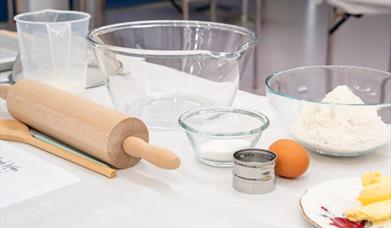Photo showing ingredients and equipment for Irish bread making at Hill of the O'Neill and Ranfurly House