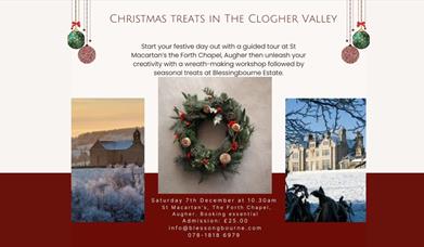 Flier promoting Christmas treats in the Clogher Valley at Blessingbourne Estate and St Macartan's (The Forth Chapel) 