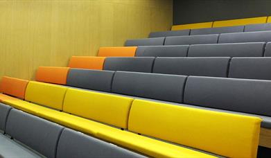 Colourful seating in the Square Box theatre space