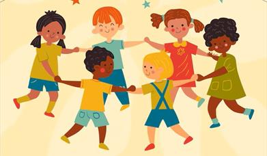 Cartoon image of kids holding hands in a circle