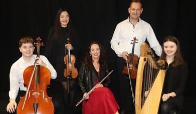 Image of 5 band members with their instruments