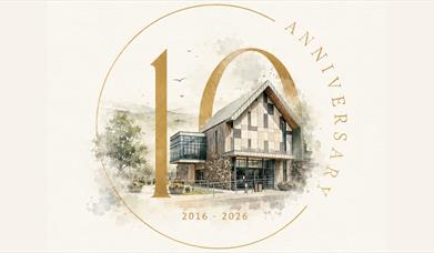 Image shows 10th anniversary poster featuring a painting of the exterior of Seamus Heaney Homeplace