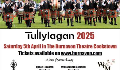 Poster with an image of the pipe band in kilts and promotion of their event