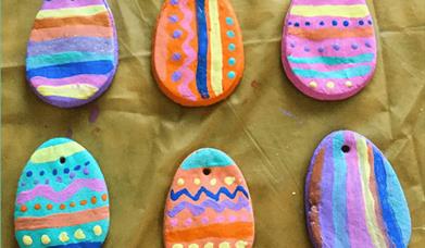 Image of brightly coloured ceramic Easter eggs