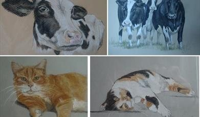 Patel paintings of cows and cats