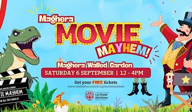 Poster with circus master and dinosaur promoting the event