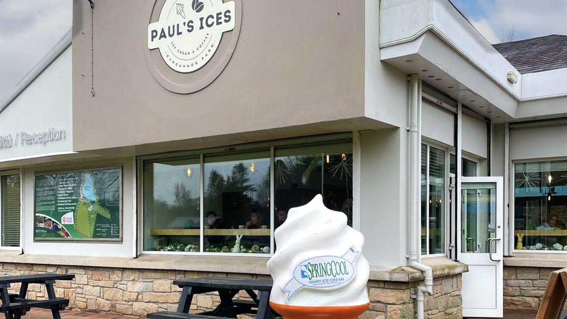 The front of Pauls Ices cafe in dungannon park