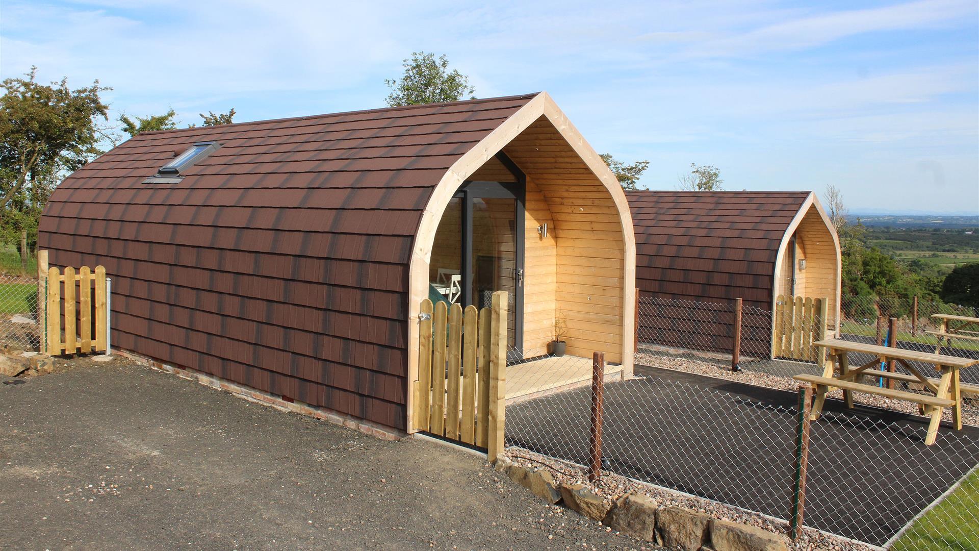 Glamping cabins overlooking scenic mountain view