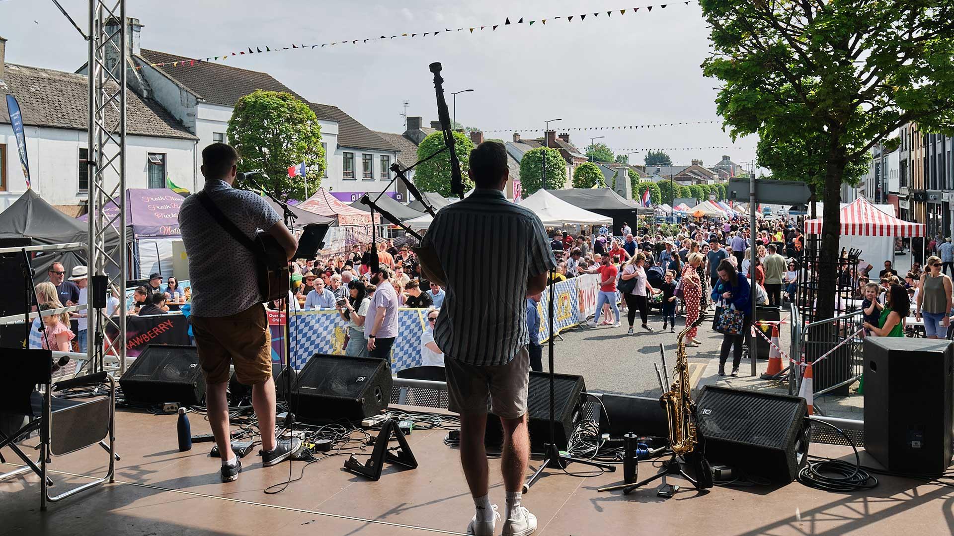 Band on stage at Cookstown Continental Market