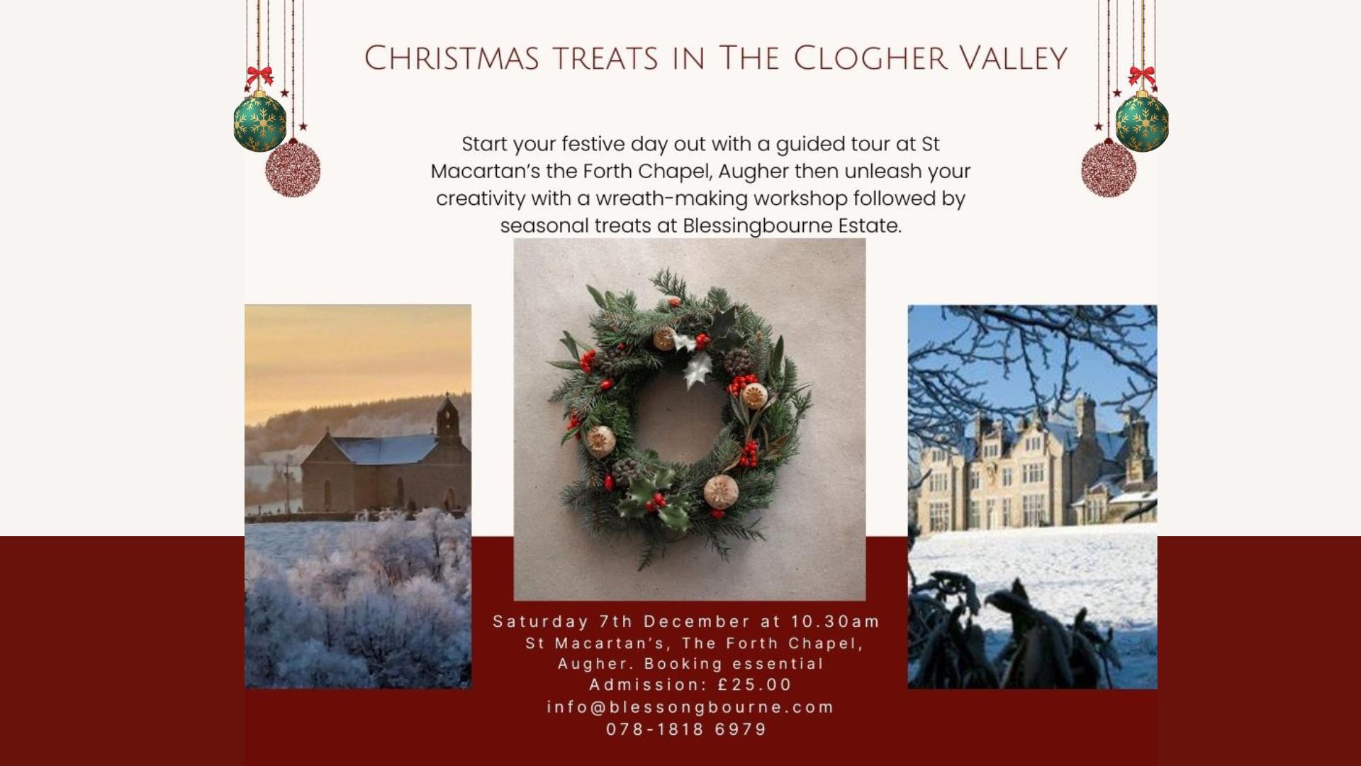 Flier promoting Christmas treats in the Clogher Valley at Blessingbourne Estate and St Macartan's (The Forth Chapel)