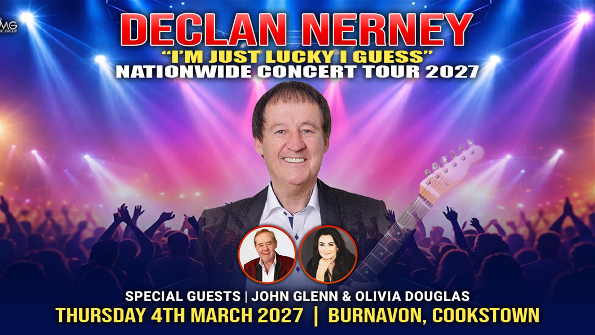 Poster of Declan Nerney and special guests John Glen and Olivia Douglas