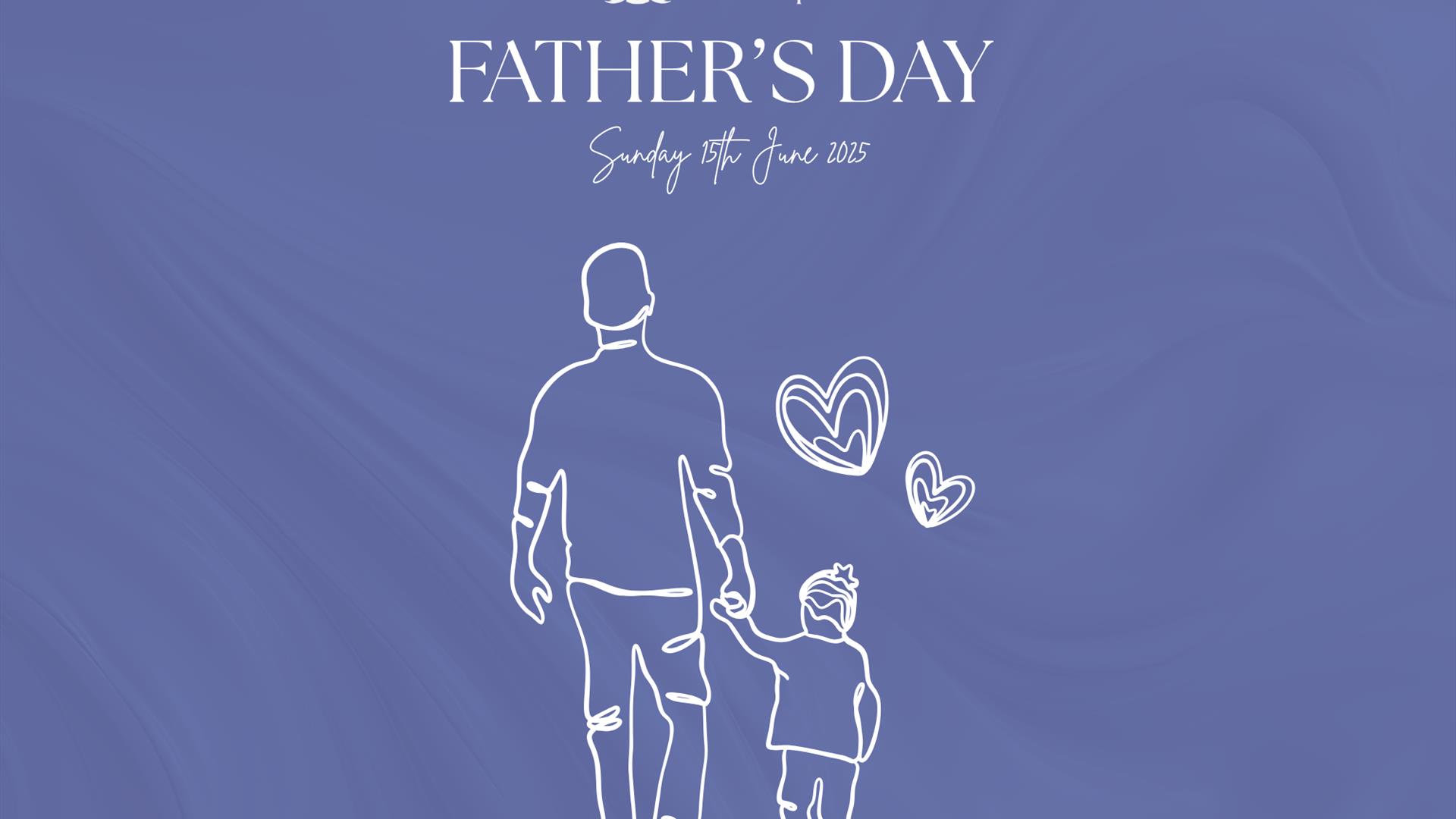 Purple background with the outline of a father and child