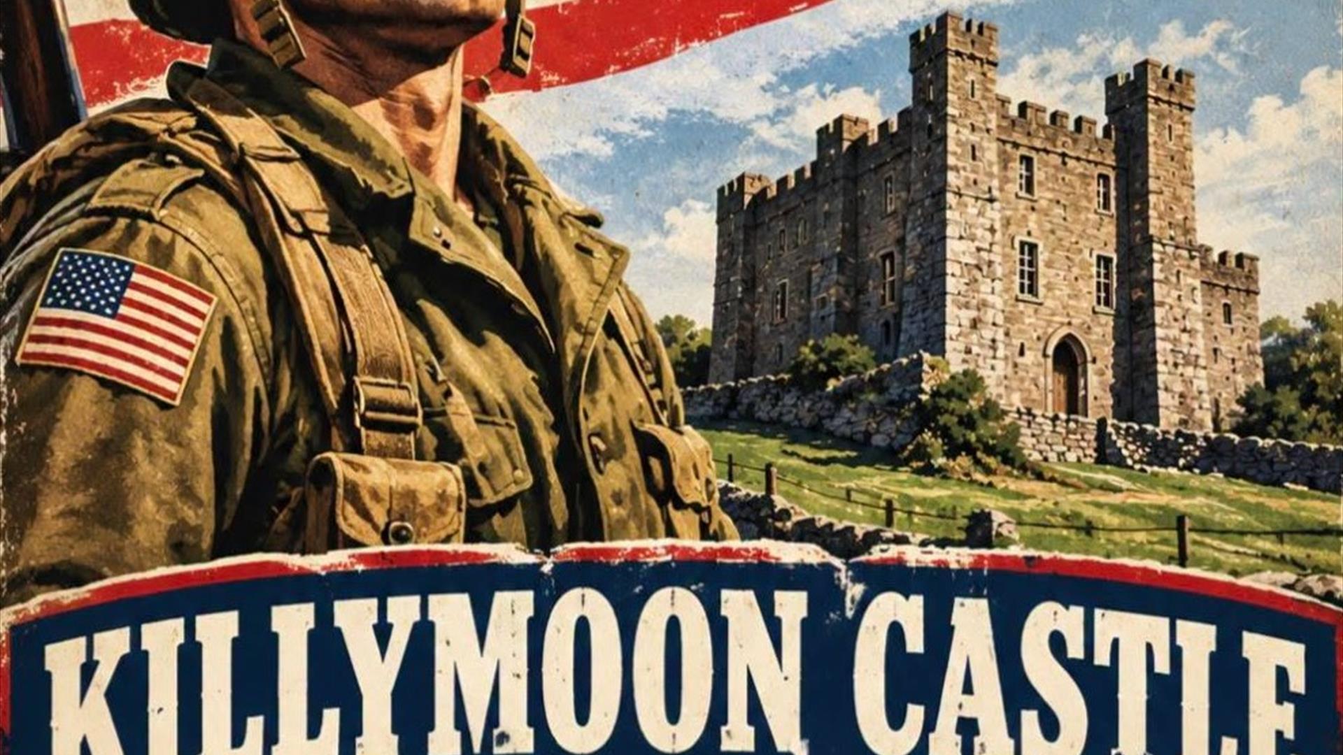 Post of American World War II GI with Killymoon Castle in background.