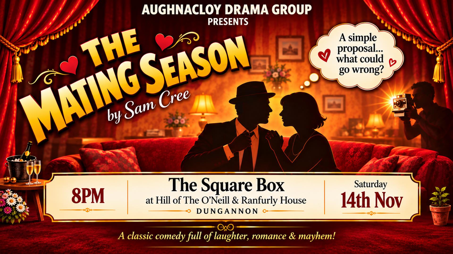 The Mating Season by Sam Cree. The Square Box at Hill of The O'Neill & Ranfurly House Dungannon. 8pm.