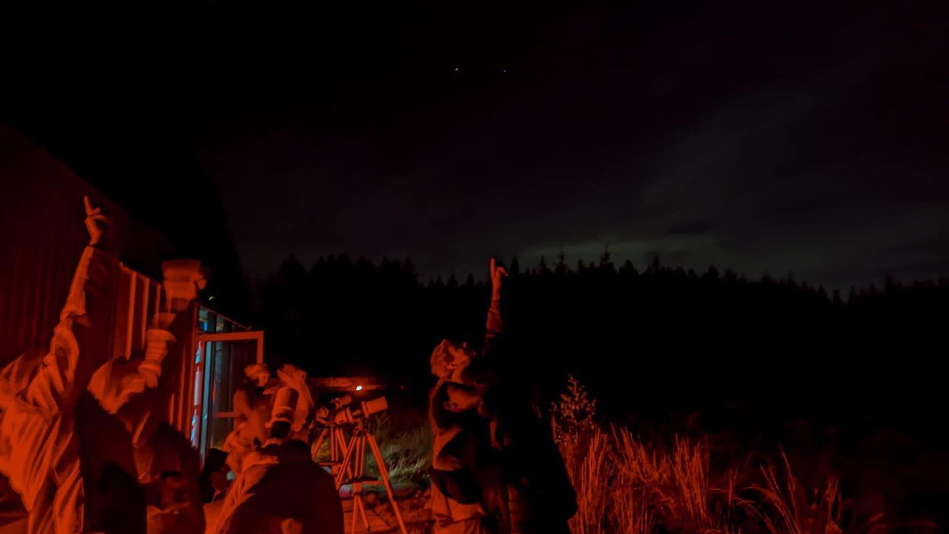 Image of people pointing toward the nights sky