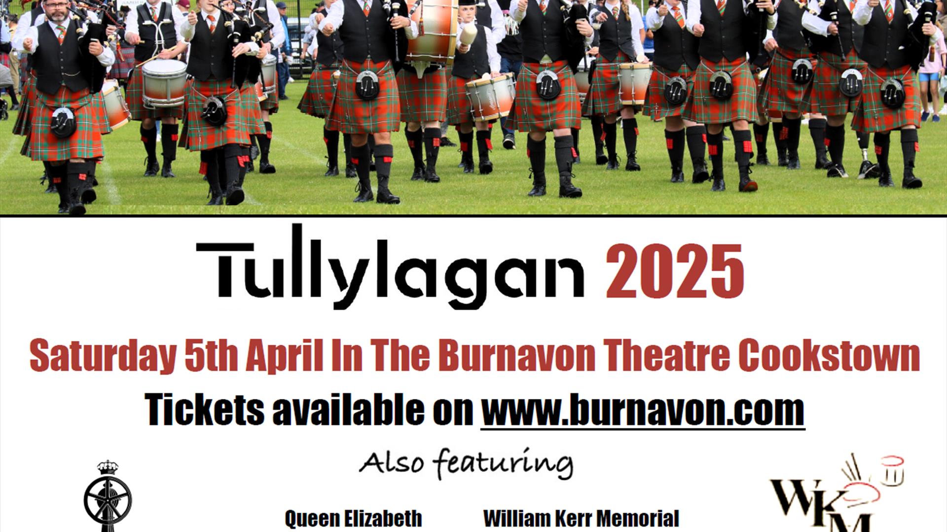 Poster with an image of the pipe band in kilts and promotion of their event