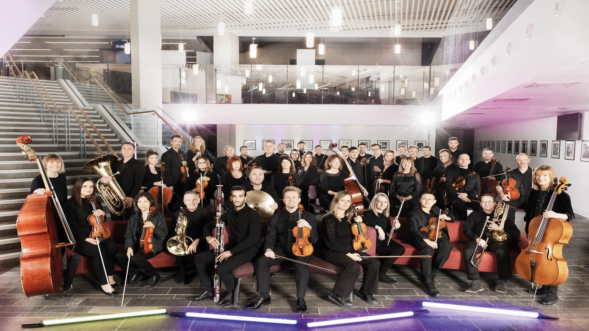 Image of the members of Ulster Orchestra and their instruments