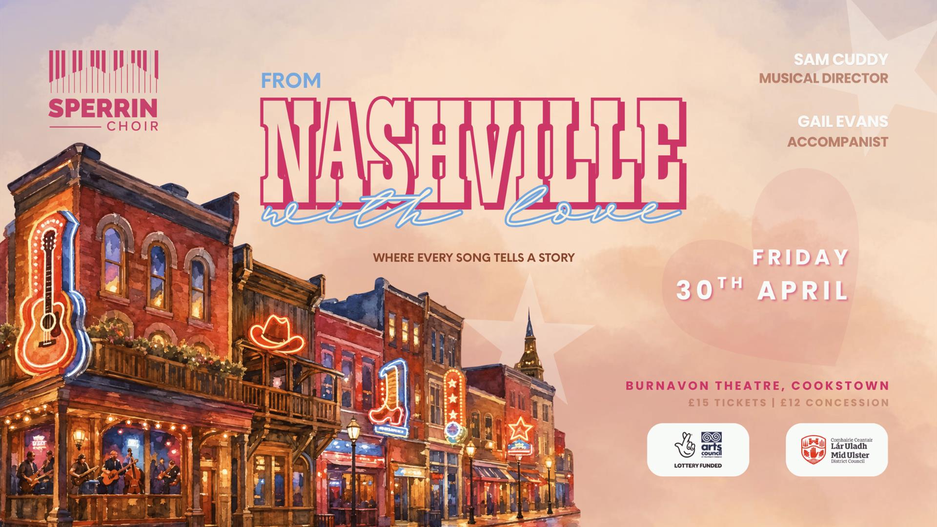 Poster with heading, "Nashville with Love" featuring the Sperrin Choir