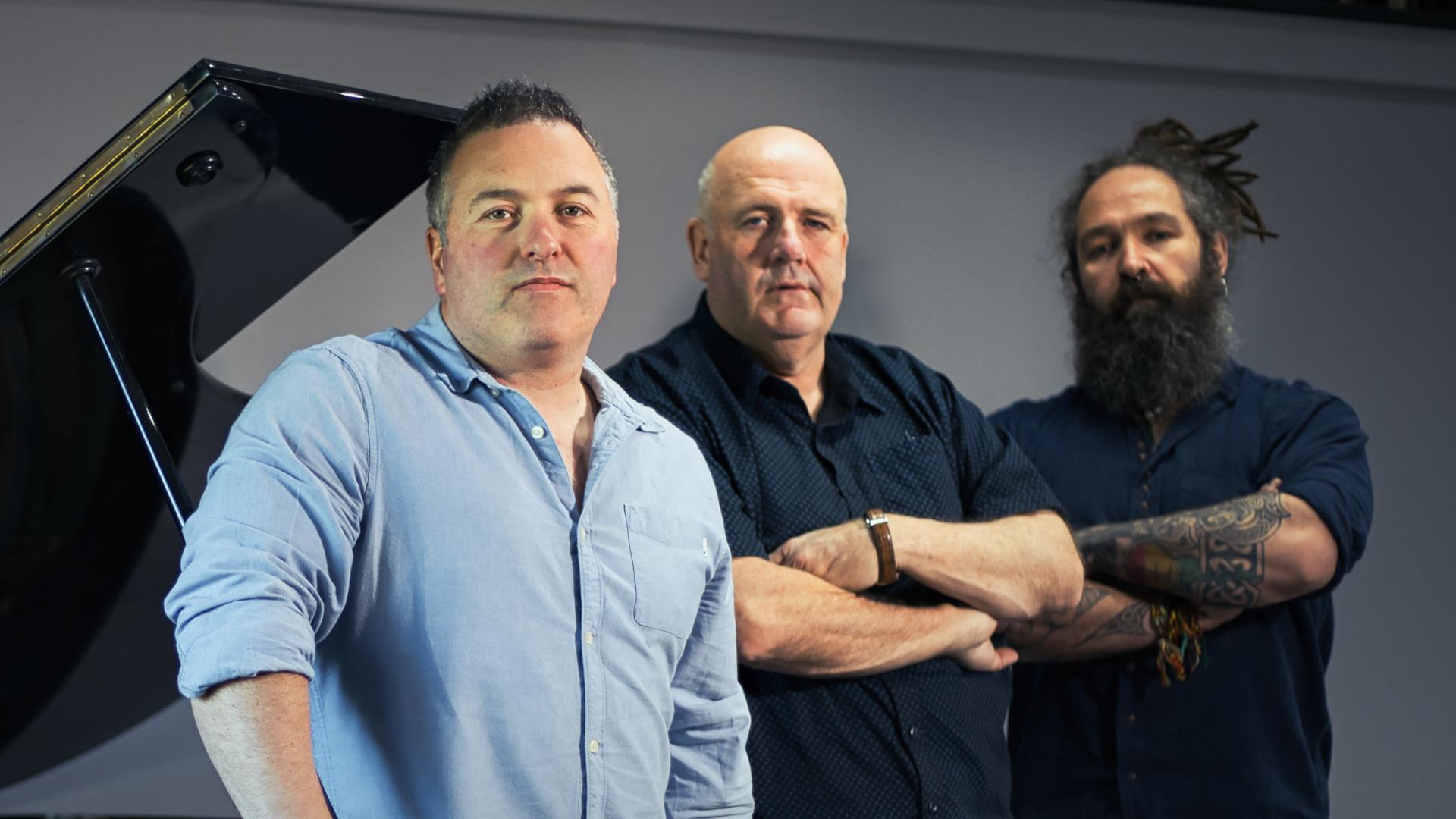 Photo of Irish musicians Ger O'Donnell, Trevor Sexton & Don Stiffe.