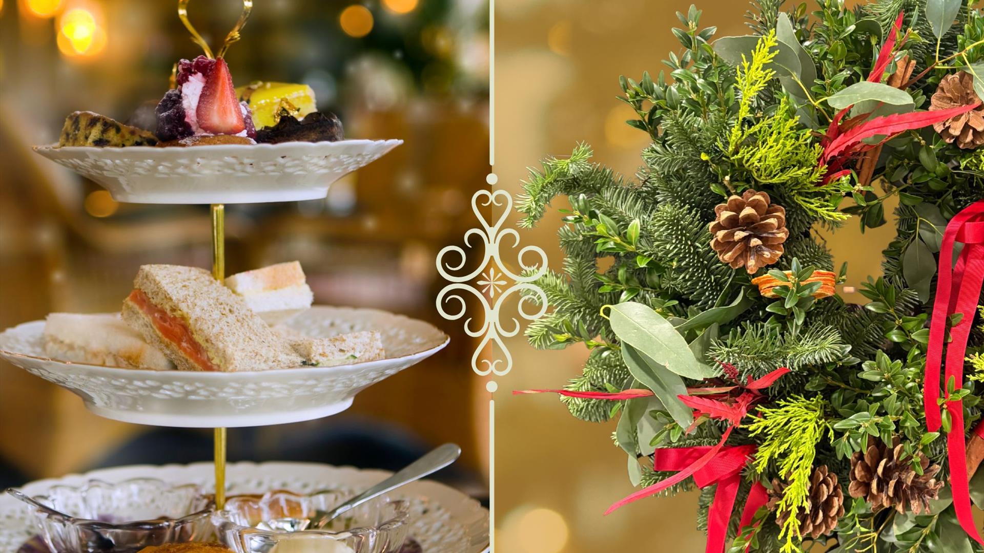 Photo of a Christmas wreath and some sweet selections